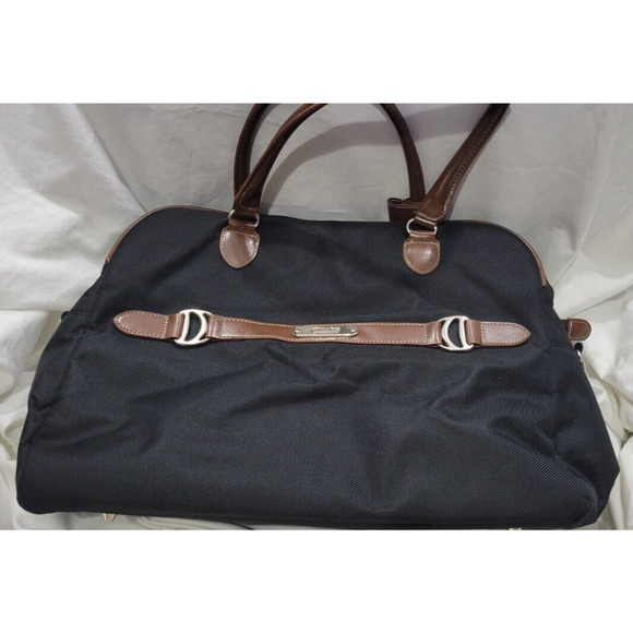 CHAPS Blk Canvas Leather Trim Multi Zip Compartment Padded Laptop Messenger Bag - Picture 1 of 14